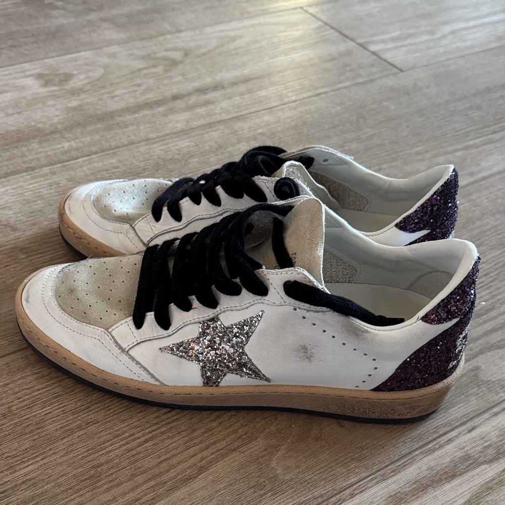Golden Goose White and Glitter BallStar Lace Up Sneakers - Picture 4 of 8